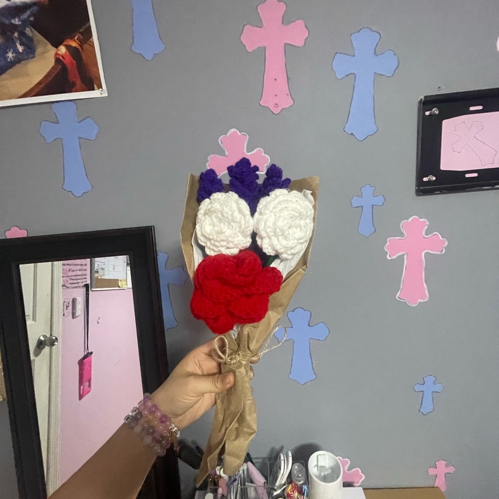 Handcrafted Floral Bouquet with Red, White, and Purple Accents